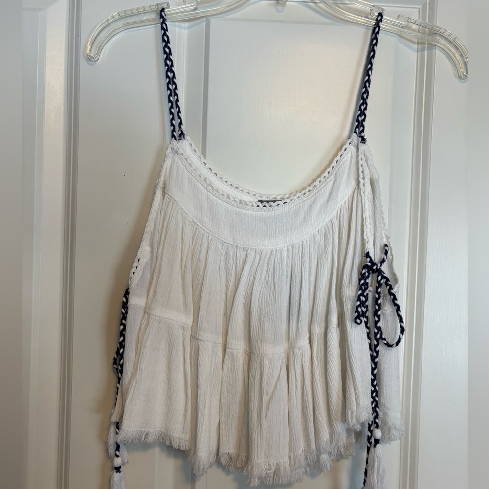 Aerie White Camisole with Navy Braided Straps